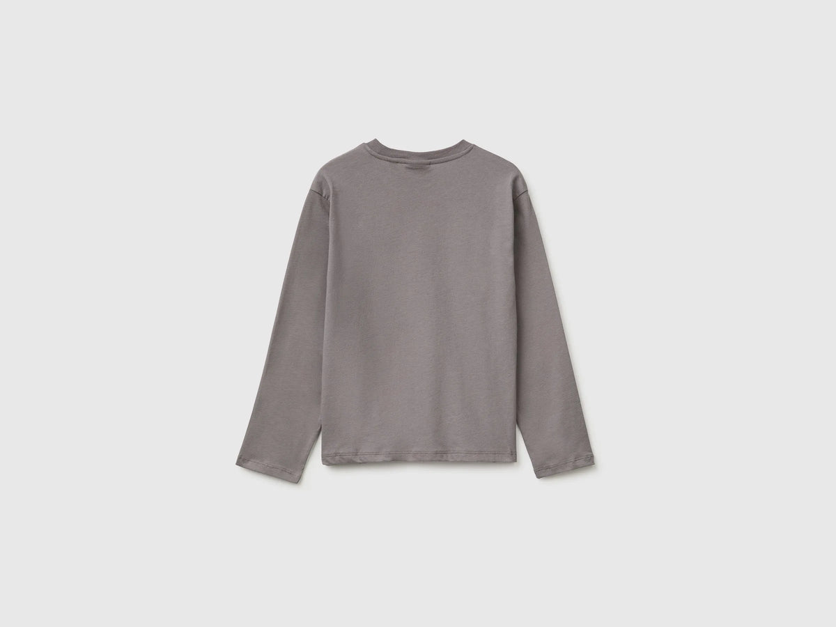 Benetton Gray Girls Mofusend 100% Cotton T-Shirt SKU: 3XUGC10UK_39R Image 02