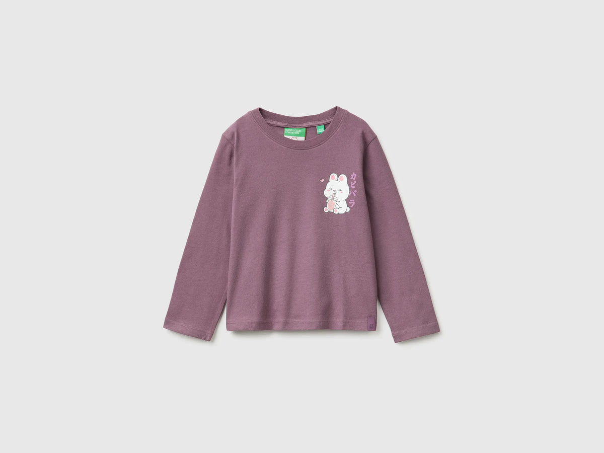 Benetton Plum Girls Capyfun Capybara T-Shirt 100% Cotton SKU: 3XUGG10NS_048 Image 01