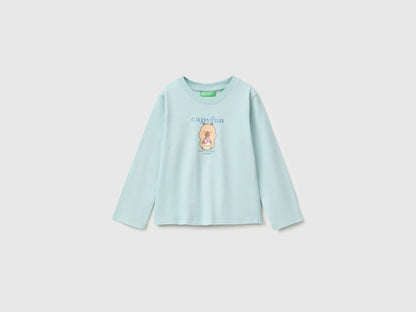 Benetton Aqua Girls Capyfun Capybara T-Shirt 100% Cotton SKU: 3XUGG10NS_31A Image 01
