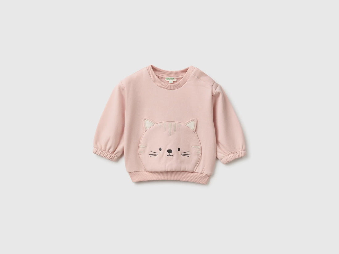 Benetton Soft Pink Girl Sweatshirt with Animal Pocket SKU: 3YWVA107F_08Q Image 01