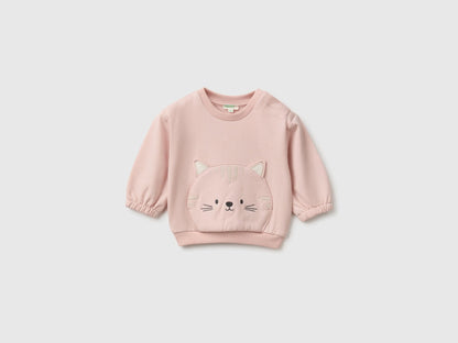 Benetton Soft Pink Girl Sweatshirt with Animal Pocket SKU: 3YWVA107F_08Q Image 01