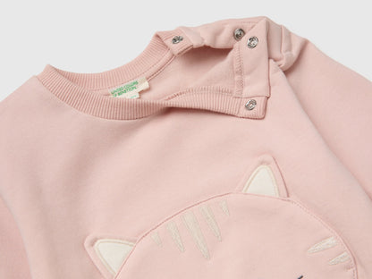 Benetton Soft Pink Girl Sweatshirt with Animal Pocket SKU: 3YWVA107F_08Q Image 03