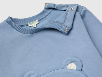 Benetton Light Blue Unisex Sweatshirt with Animal Pocket SKU: 3YWVA107F_09A Image 03