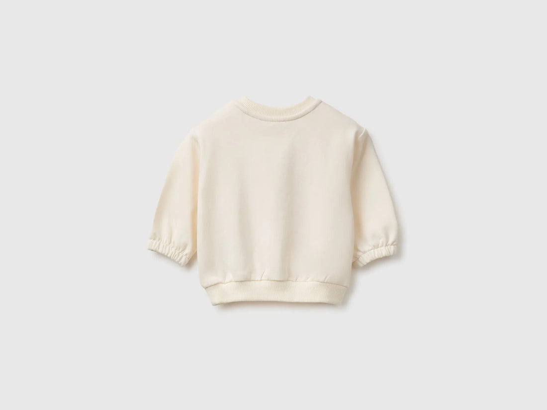Benetton Creamy White Unisex Sweatshirt with Animal Pocket SKU: 3YWVA107F_0R2 Image 02