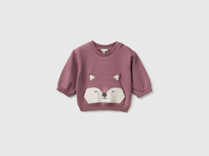 Benetton Mauve Girl Sweatshirt with Animal Pocket SKU: 3YWVA107F_25N Image 01