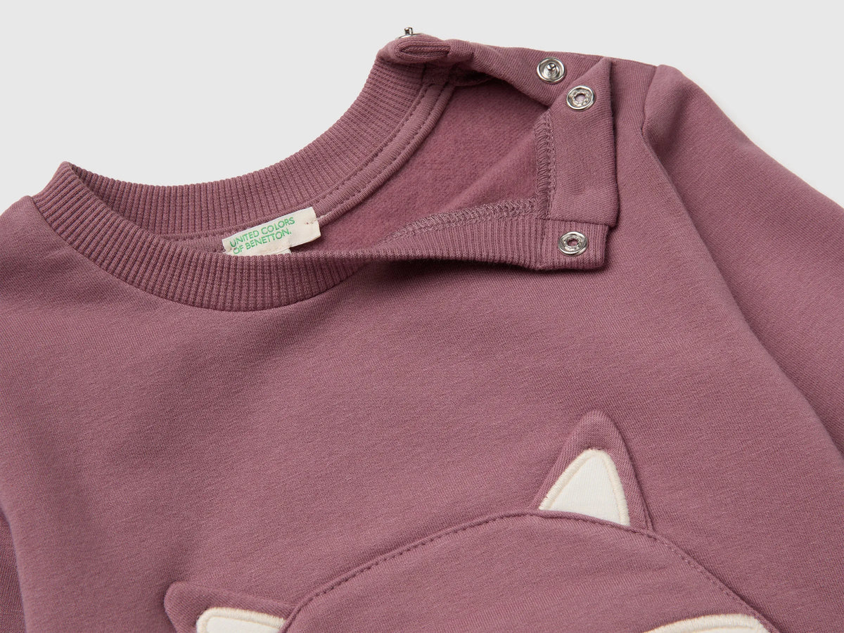 Benetton Mauve Girl Sweatshirt with Animal Pocket SKU: 3YWVA107F_25N Image 03