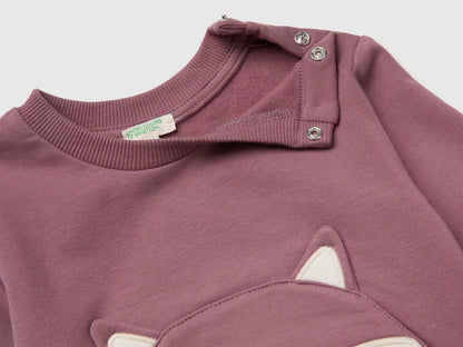Benetton Mauve Girl Sweatshirt with Animal Pocket SKU: 3YWVA107F_25N Image 03