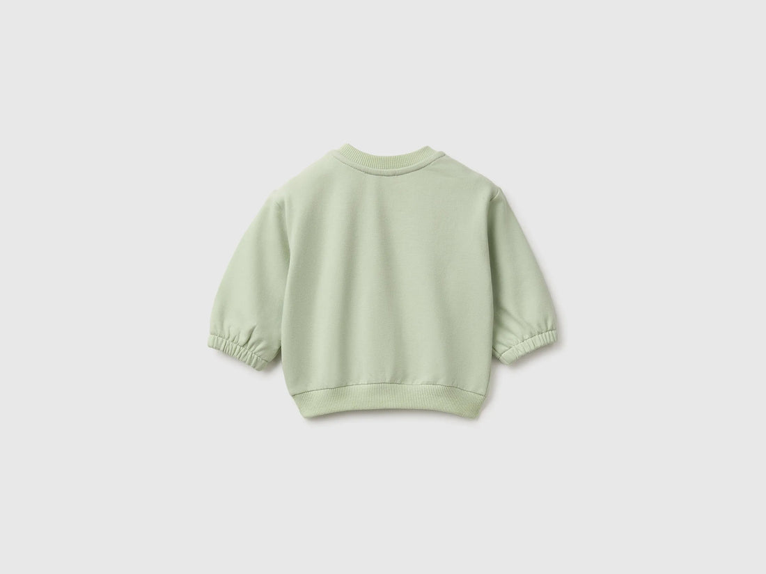 Benetton Light Green Unisex Sweatshirt with Animal Pocket SKU: 3YWVA107F_2G8 Image 02