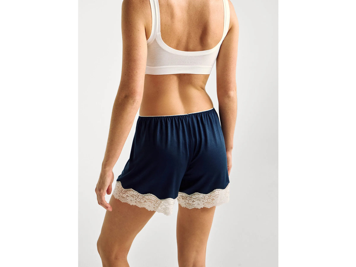 Benetton Dark Blue Women Flowy Shorts with Lace SKU: 3Z1239170_13C Image 02