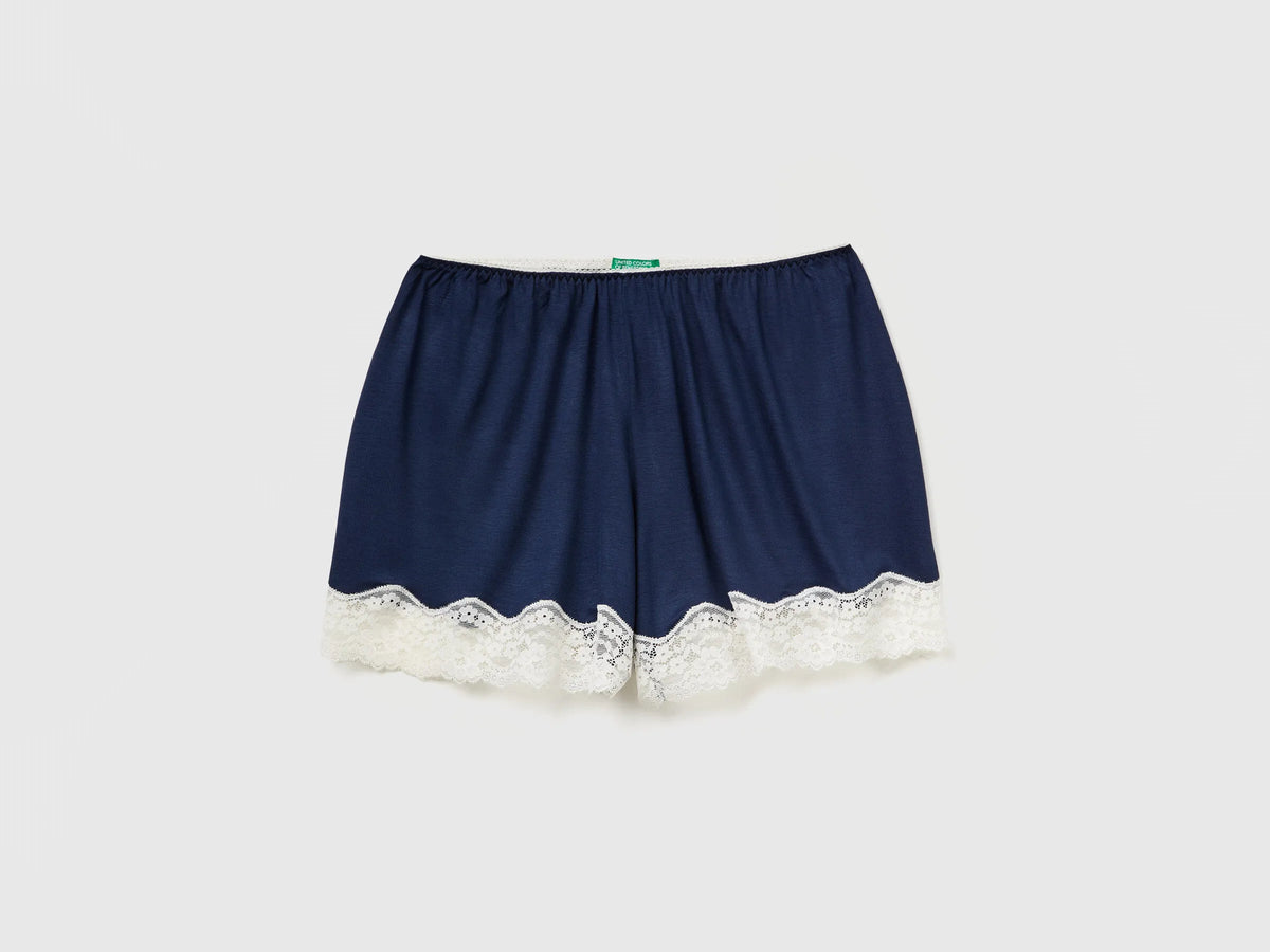 Benetton Dark Blue Women Flowy Shorts with Lace SKU: 3Z1239170_13C Image 03