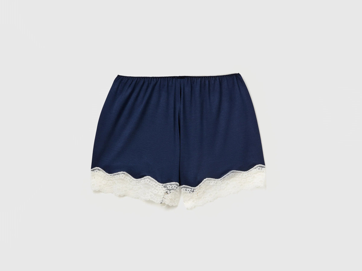 Benetton Dark Blue Women Flowy Shorts with Lace SKU: 3Z1239170_13C Image 04