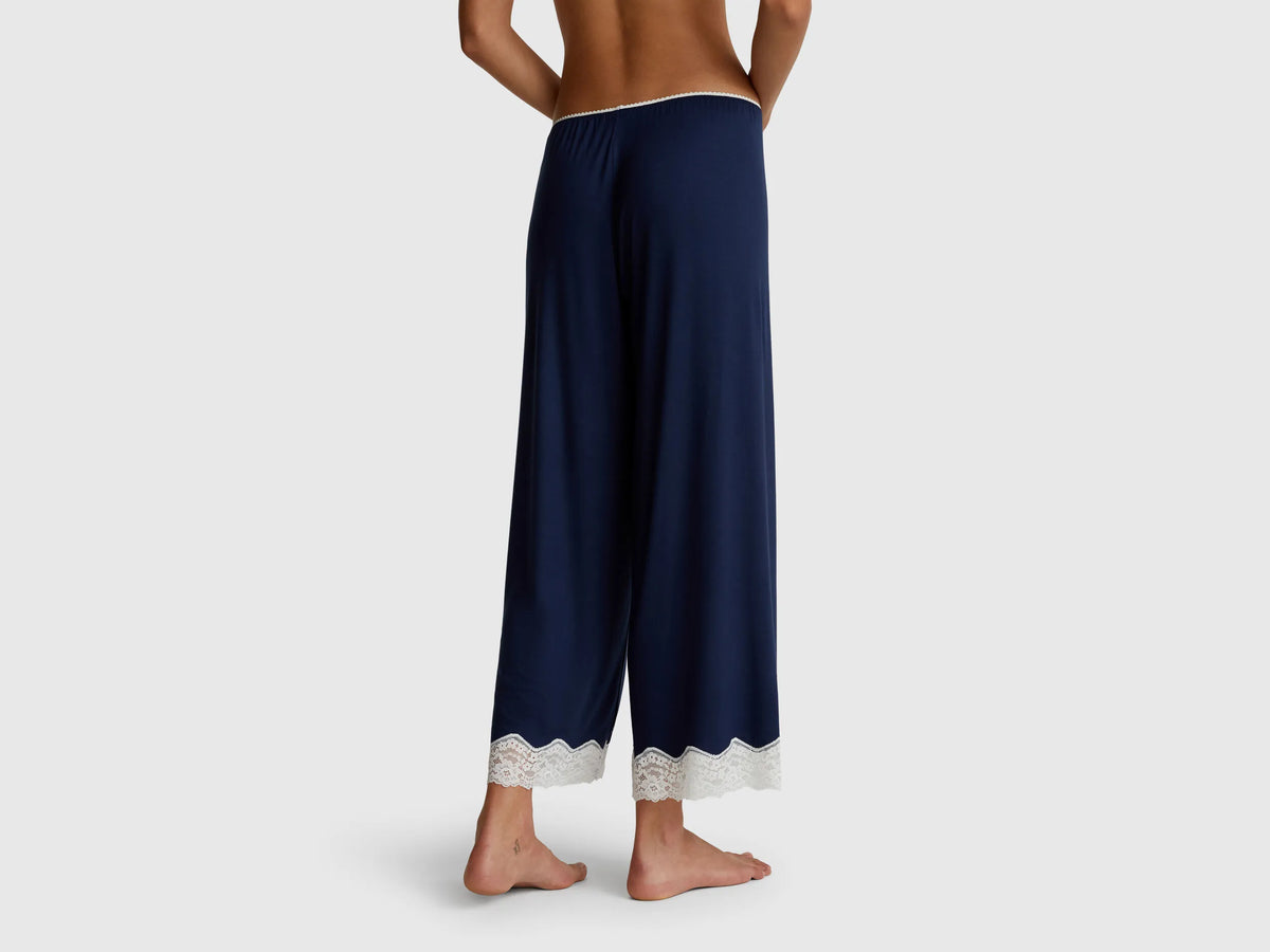 Benetton Dark Blue Women Flowy 3/4 Trousers with Lace SKU: 3Z123F370_13C Image 03