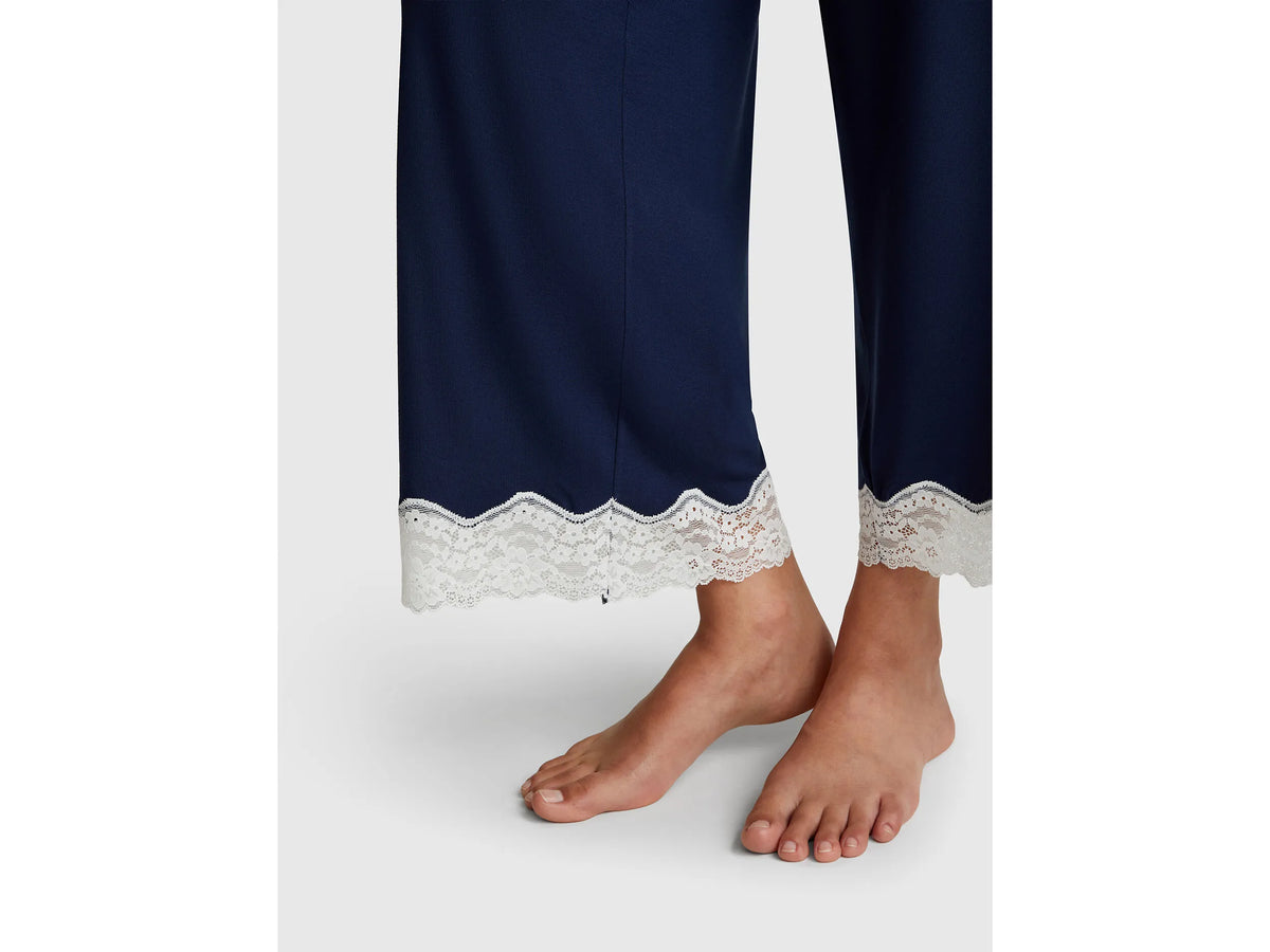 Benetton Dark Blue Women Flowy 3/4 Trousers with Lace SKU: 3Z123F370_13C Image 04