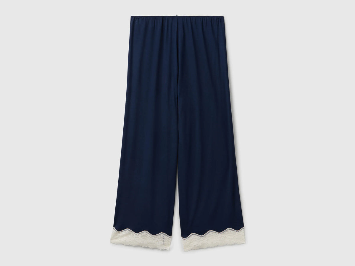 Benetton Dark Blue Women Flowy 3/4 Trousers with Lace SKU: 3Z123F370_13C Image 06