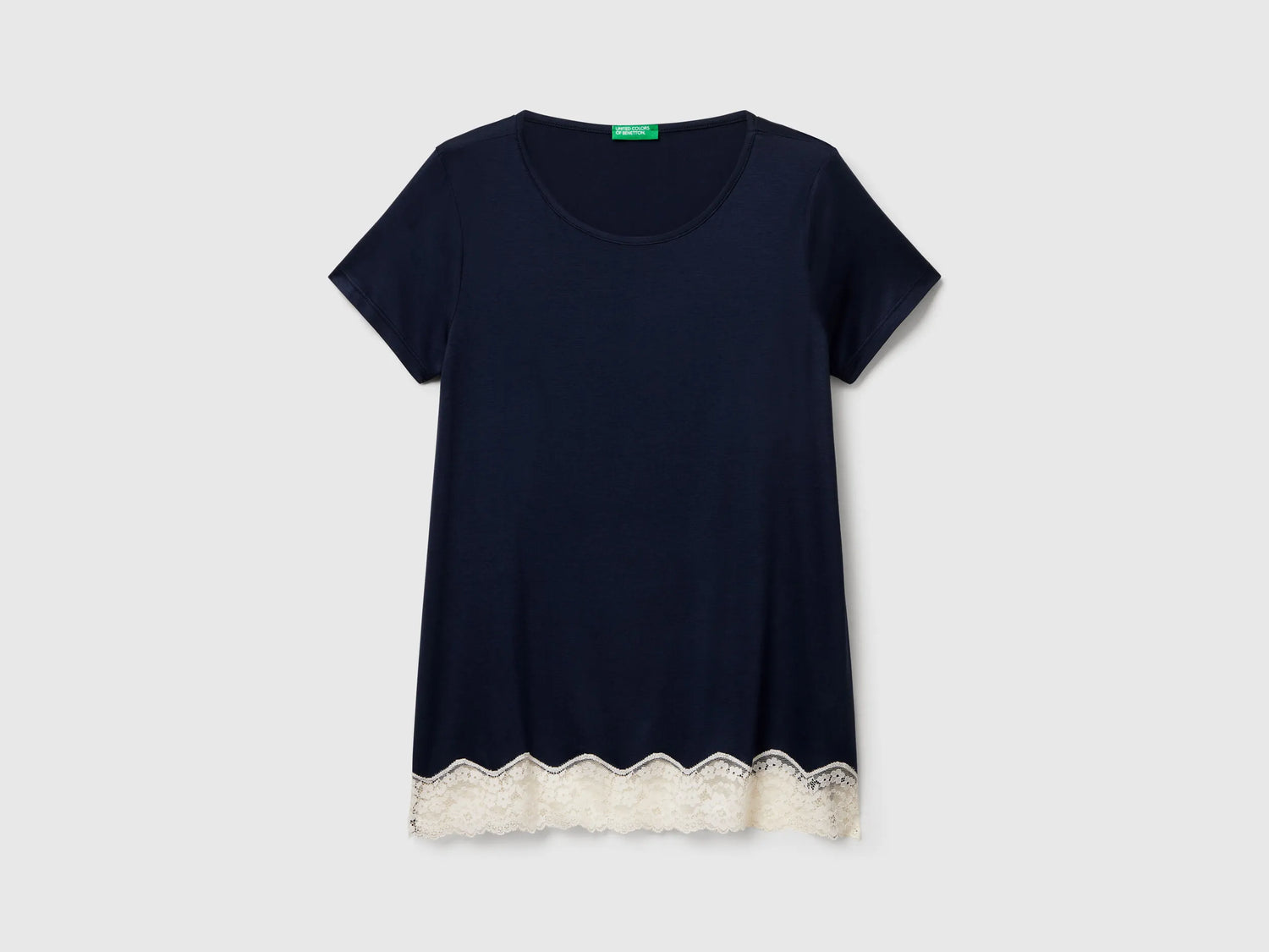 Benetton Dark Blue Women Short Sleeve Top with Lace SKU: 3Z123M314_13C Image 05