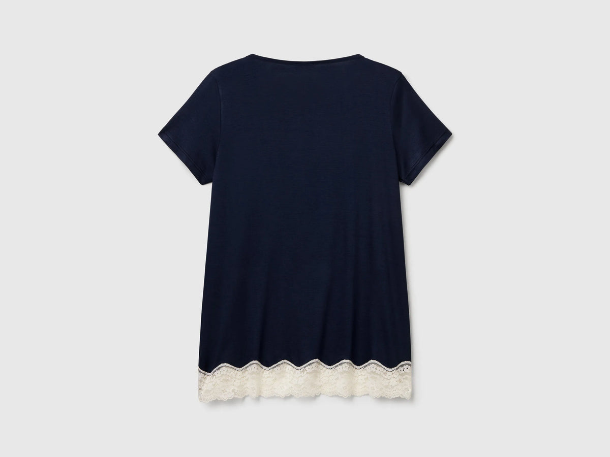 Benetton Dark Blue Women Short Sleeve Top with Lace SKU: 3Z123M314_13C Image 06