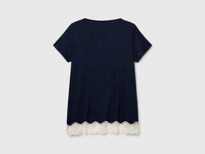 Benetton Dark Blue Women Short Sleeve Top with Lace SKU: 3Z123M314_13C Image 06