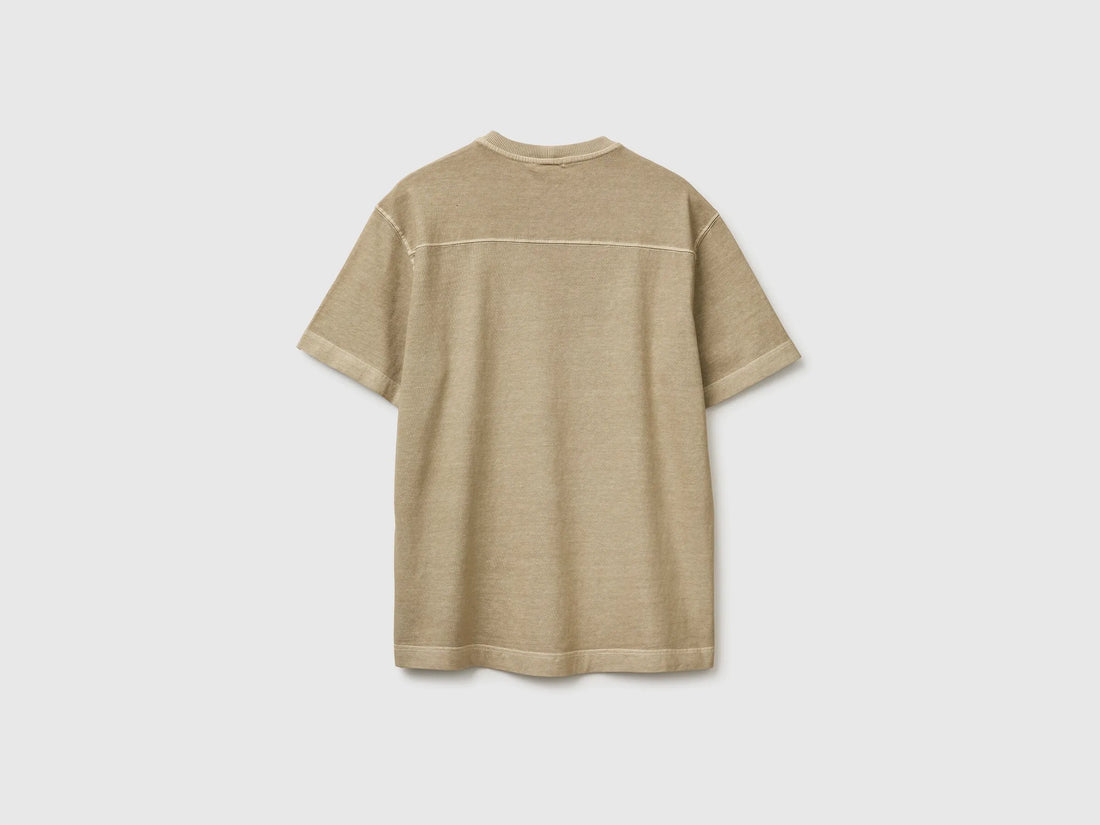 Benetton Creamy White Men Pigment Dyed T-Shirt SKU: 3ZITU1098_6R2 Image 02