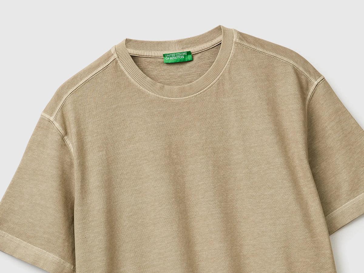 Benetton Creamy white Men Pigment Dyed T-Shirt SKU: 3ZITU1098_6R2 Image 03