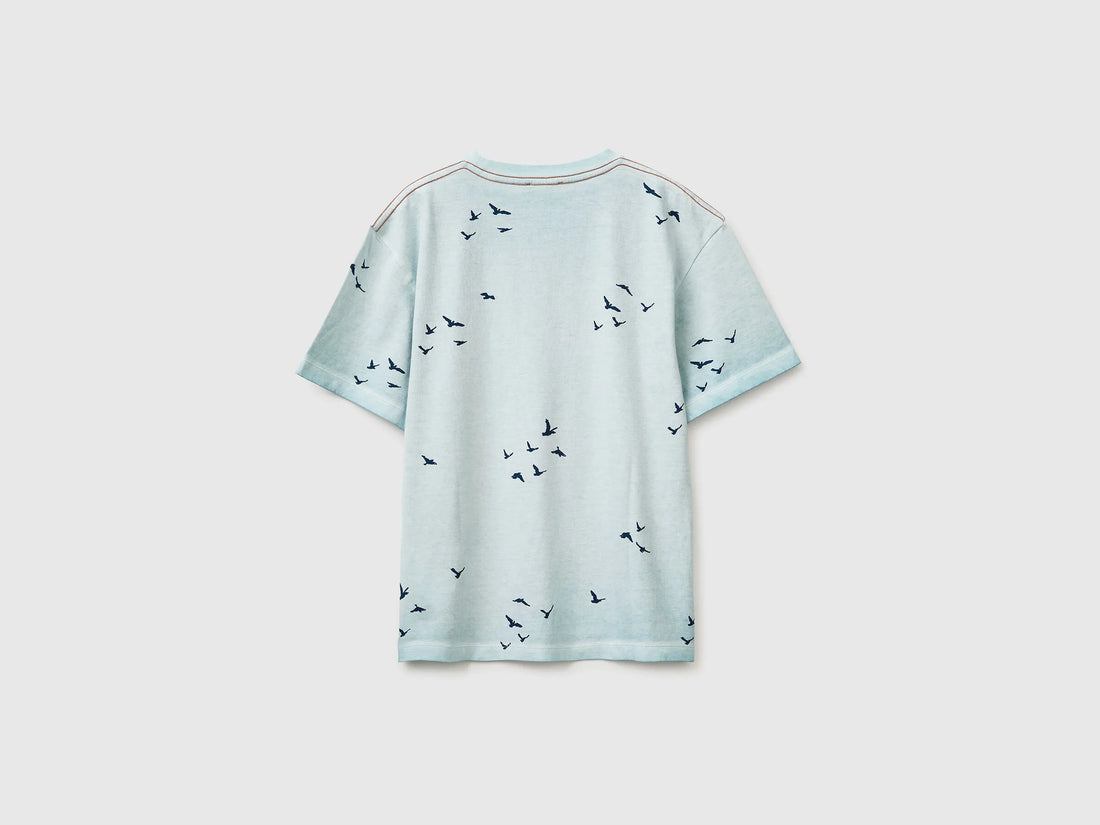 Benetton Light Blue Boys Oversized T-Shirt with Print SKU: 3ZRXC10SL_901 Image 02