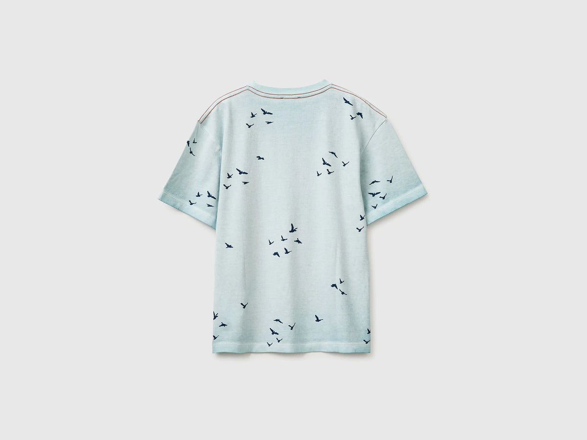 Benetton Light Blue Boys Oversized T-Shirt with Print SKU: 3ZRXC10SL_901 Image 02