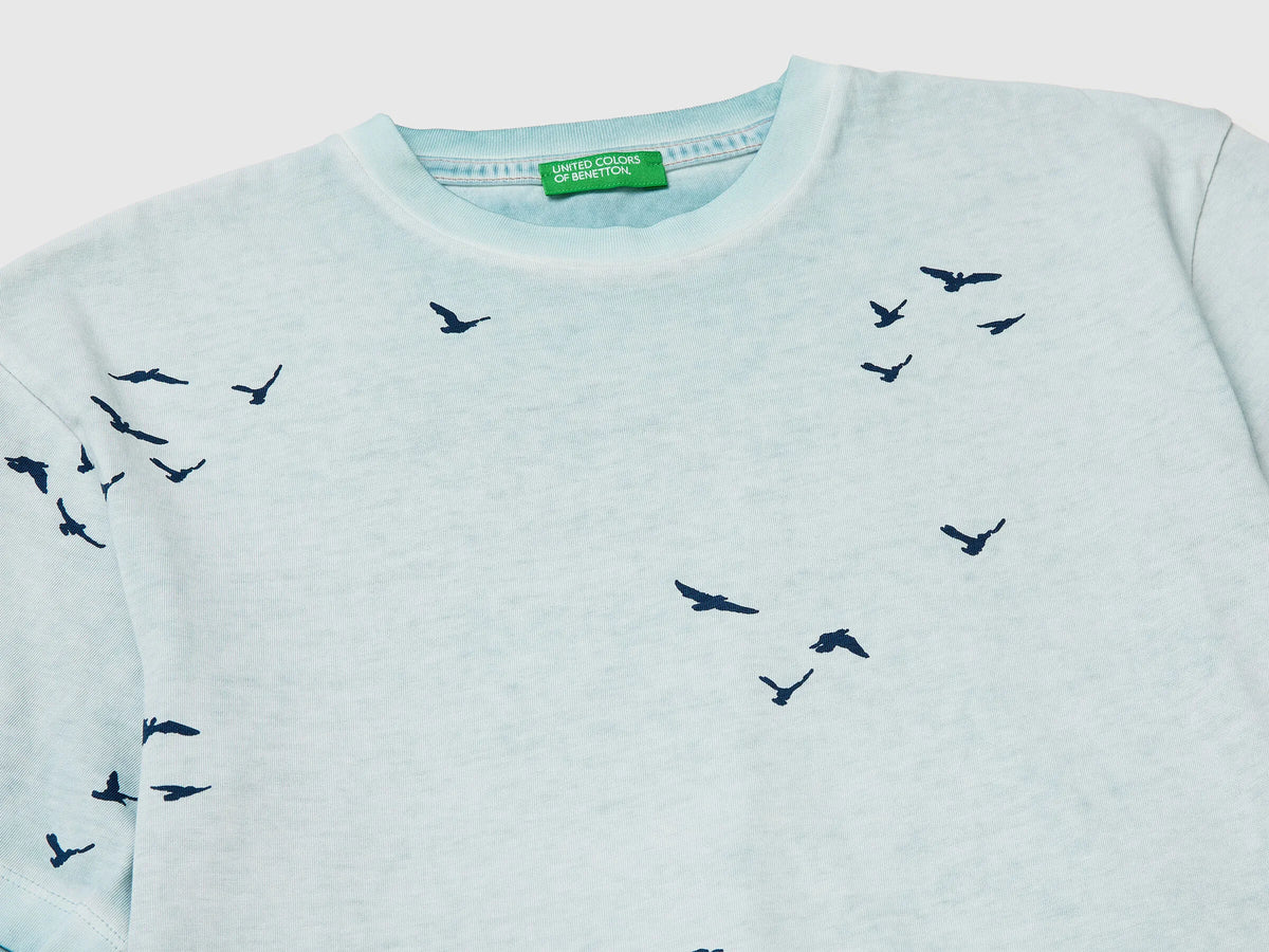 Benetton Light Blue Boys Oversized T-Shirt with Print SKU: 3ZRXC10SL_901 Image 03