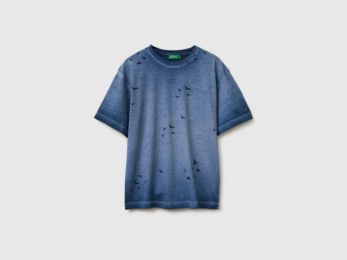 Benetton Air Force Blue Boys Oversized T-Shirt with Print SKU: 3ZRXC10SL_903 Image 01