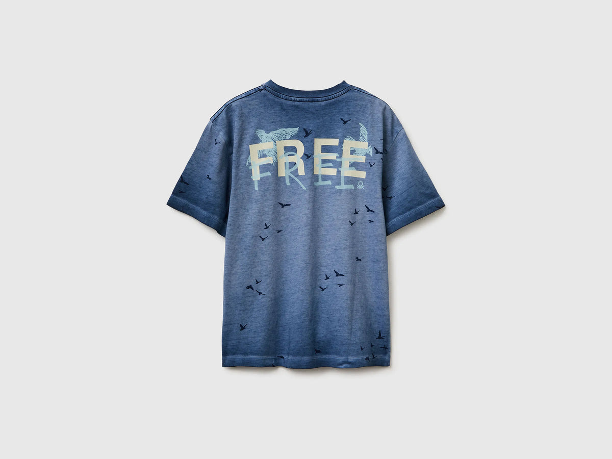 Benetton Air Force Blue Boys Oversized T-Shirt with Print SKU: 3ZRXC10SL_903 Image 02