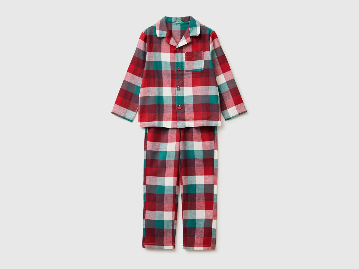 Benetton Red Boys Flannel Tartan Pyjamas SKU: 40EP0P009_906 Image 01