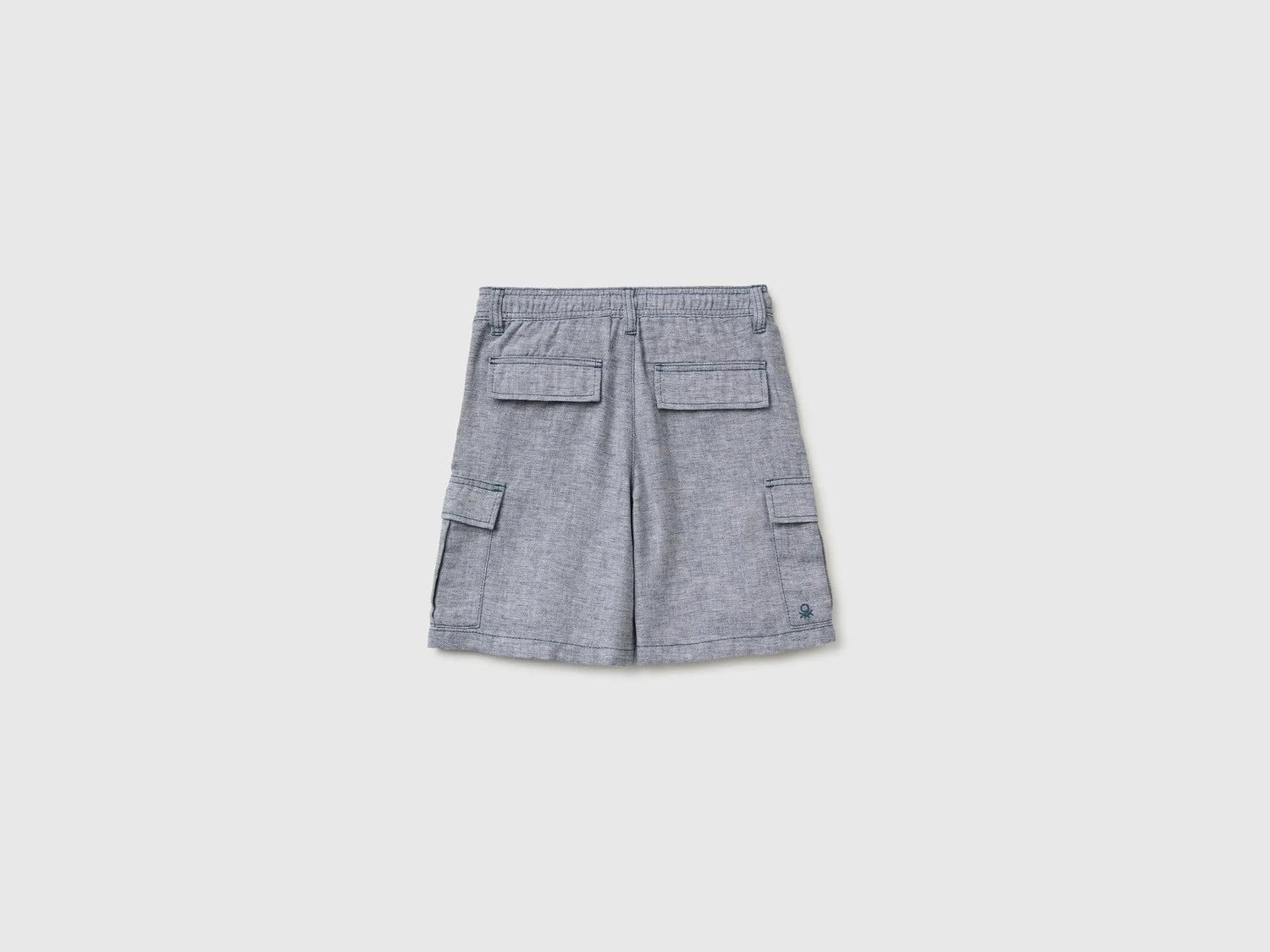 Benetton Blue Boys Linen Blend Cargo Bermuda Shorts SKU: 40G8C904J_903 Image 02