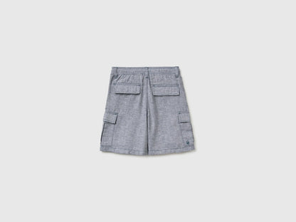 Benetton Blue Boys Linen Blend Cargo Bermuda Shorts SKU: 40G8C904J_903 Image 02