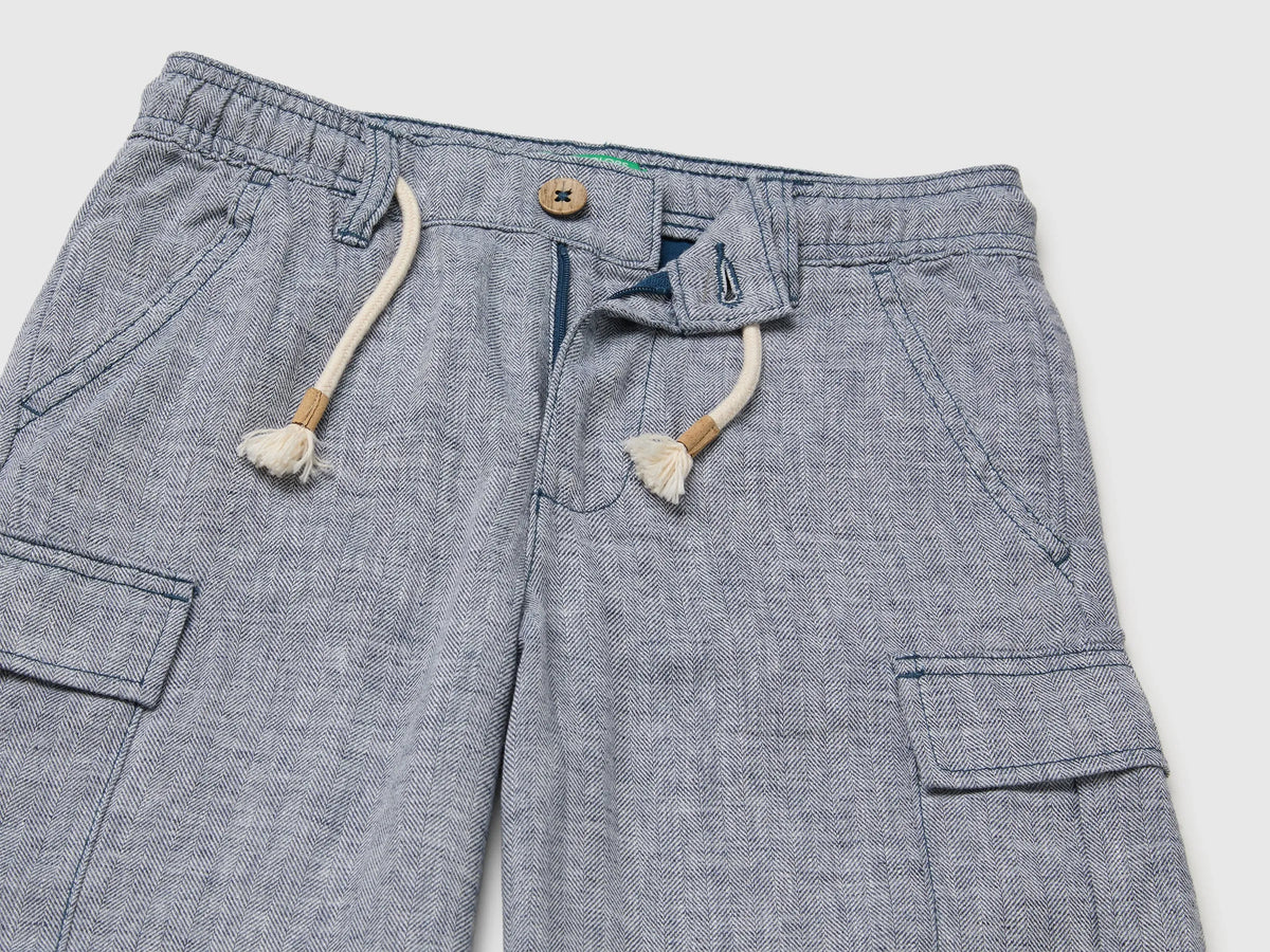 Benetton Dark blue Boys Linen Blend Cargo Bermuda Shorts SKU: 40G8C904J_903 Image 03