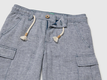 Benetton Blue Boys Linen Blend Cargo Bermuda Shorts SKU: 40G8C904J_903 Image 03