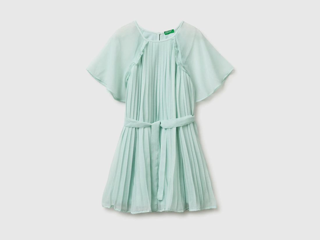 Benetton Aqua Girls Pleated Dress SKU: 41EXCV03R_334 Image 01