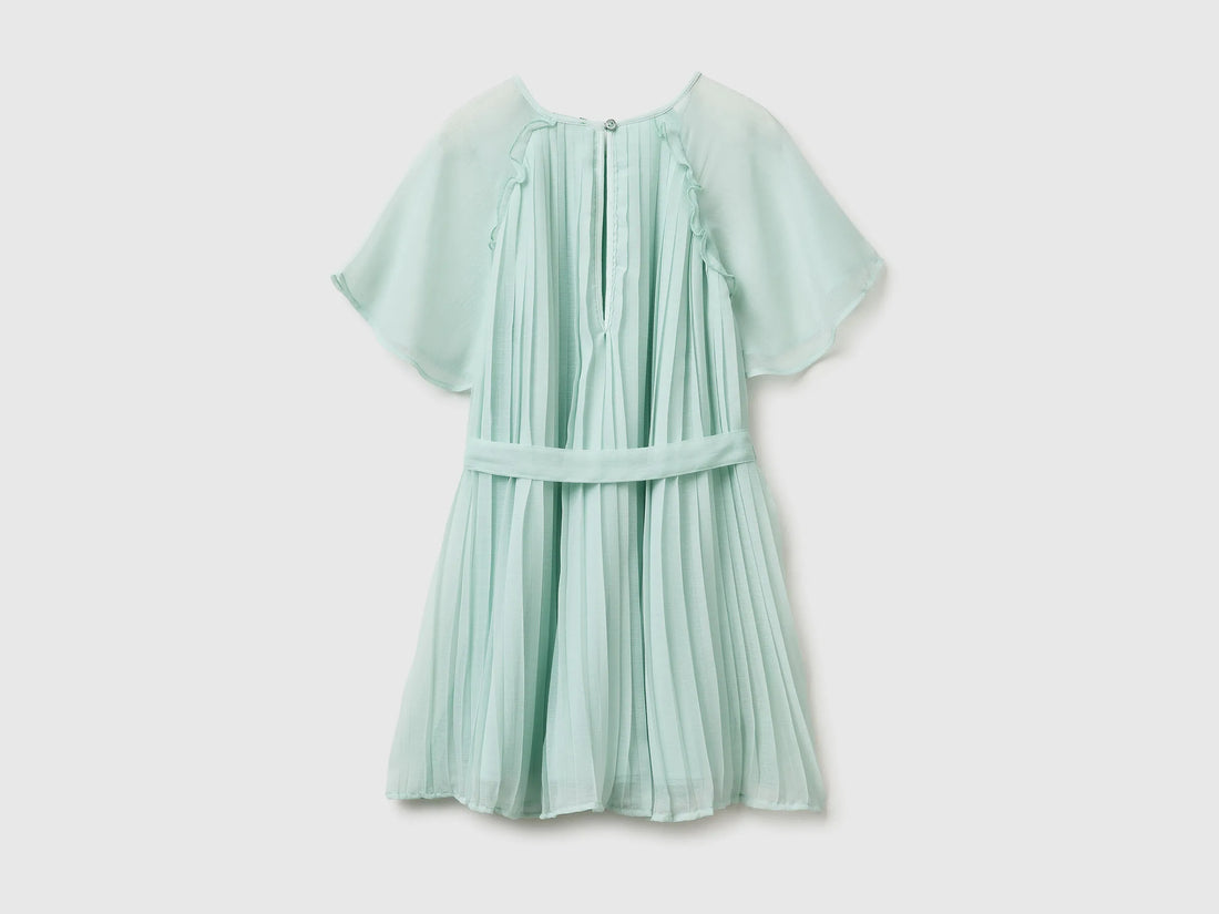 Benetton Aqua Girls Pleated Dress SKU: 41EXCV03R_334 Image 02