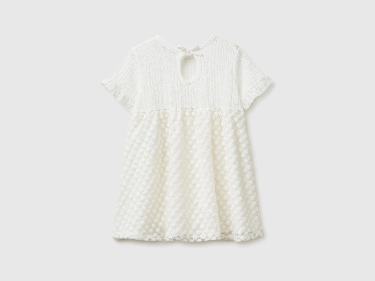 Benetton Creamy White Girls Dress with Little Flowers SKU: 41PTGV02Q_074 Image 02