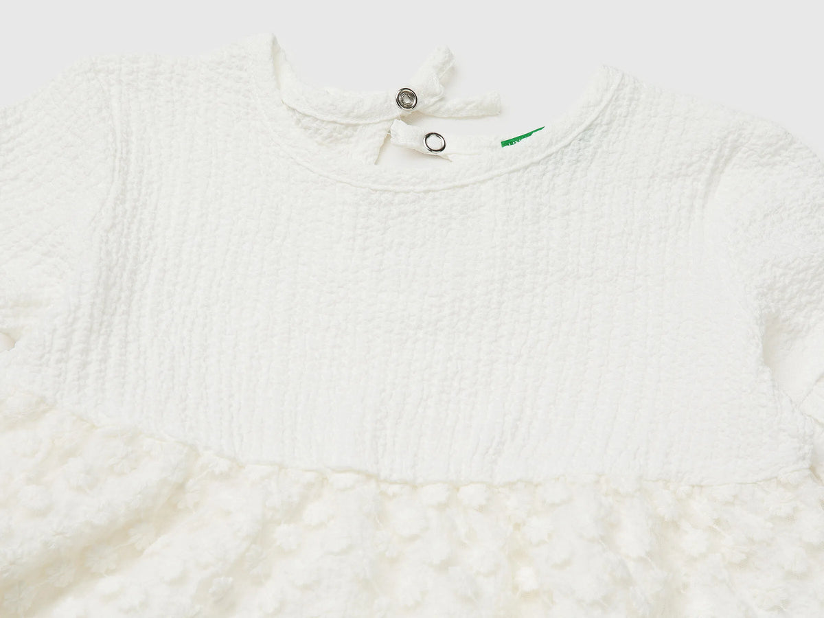 Benetton Creamy White Girls Dress with Little Flowers SKU: 41PTGV02Q_074 Image 03