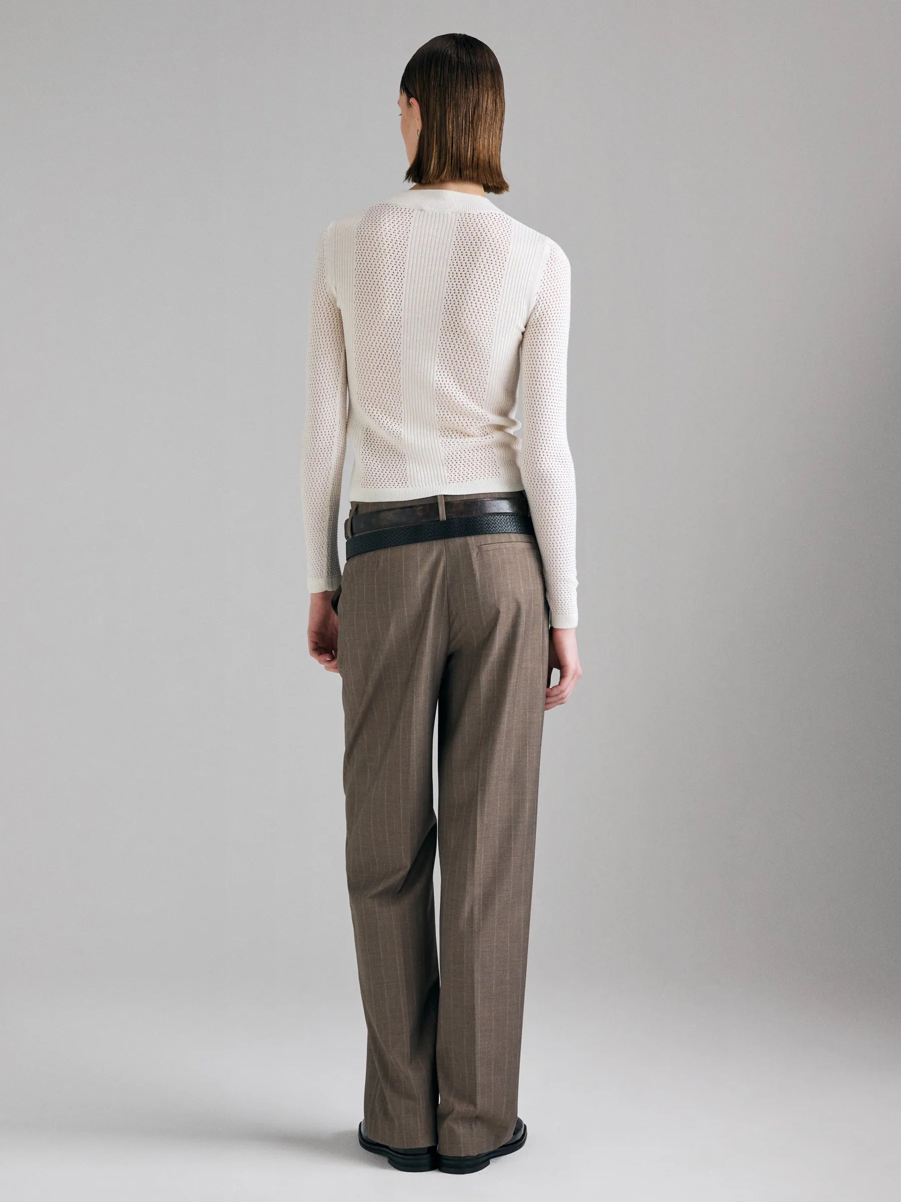 Sisley Brown Women Striped Trousers SKU: 41Q6LF08L_901 Image 02