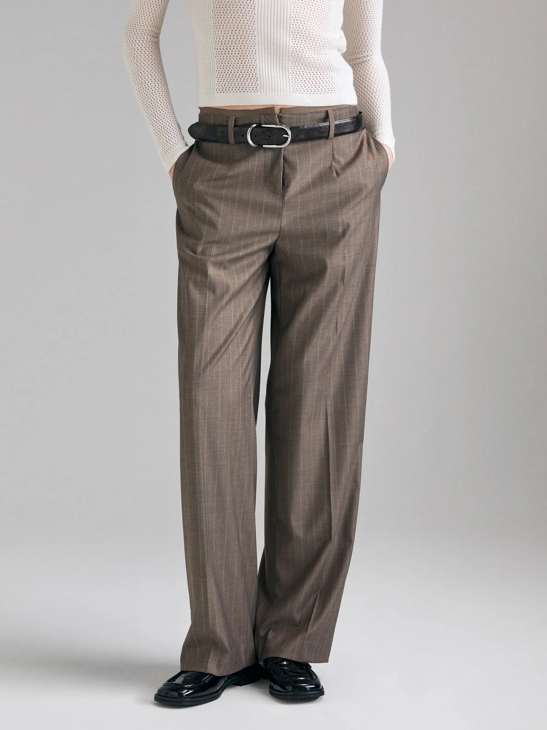 Sisley Brown Women Striped Trousers SKU: 41Q6LF08L_901 Image 03