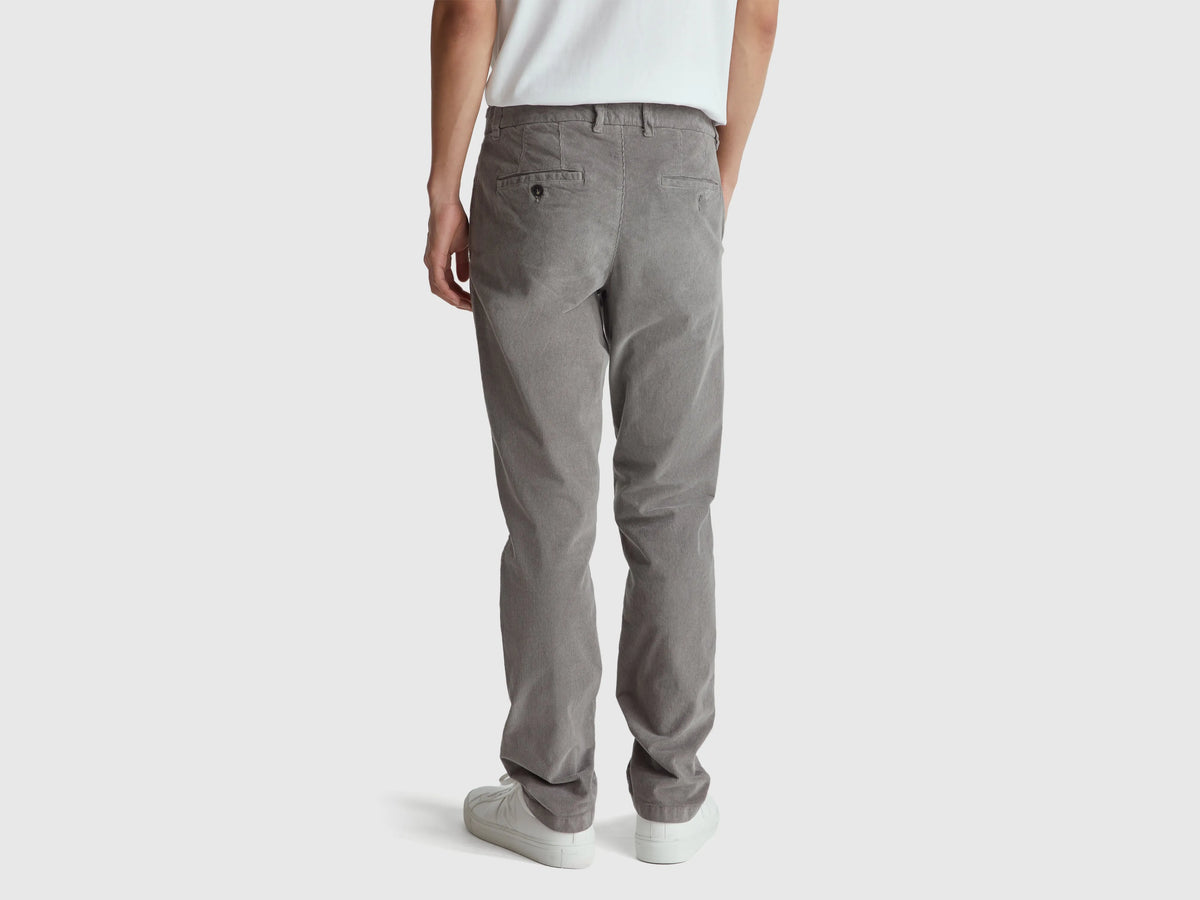 Benetton Gray Men Slim Fit Stretch Corduroy Trousers SKU: 41ULUF04Z_60W Image 03