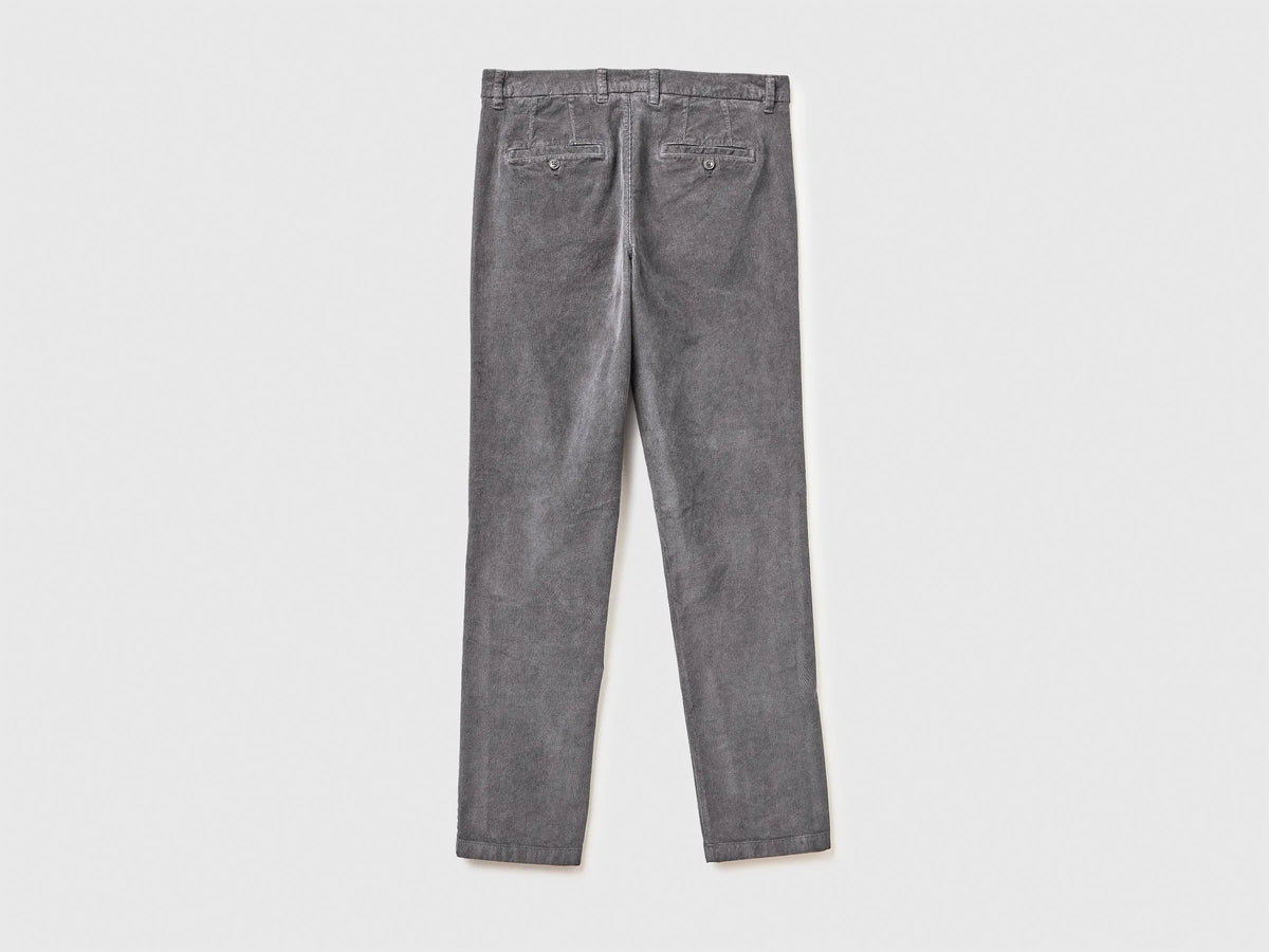 Benetton Gray Men Slim Fit Stretch Corduroy Trousers SKU: 41ULUF04Z_60W Image 06
