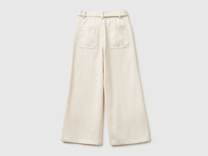 Benetton Creamy White Girls Wide Fit Trousers with Sash SKU: 42KQCF05J_00E Image 02