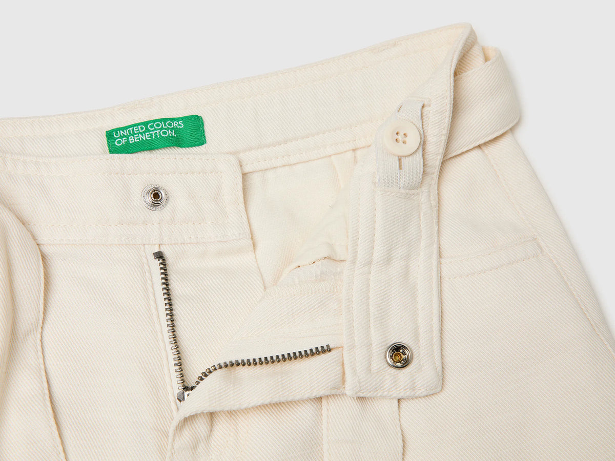 Benetton Creamy White Girls Wide Fit Trousers with Sash SKU: 42KQCF05J_00E Image 03