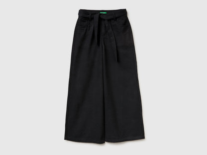 Benetton Black Girls Wide Fit Trousers with Sash SKU: 42KQCF05J_100 Image 01