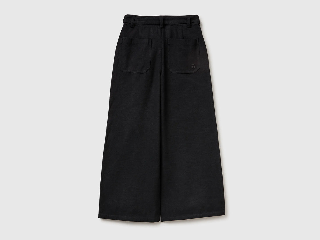 Benetton Black Girls Wide Fit Trousers with Sash SKU: 42KQCF05J_100 Image 02
