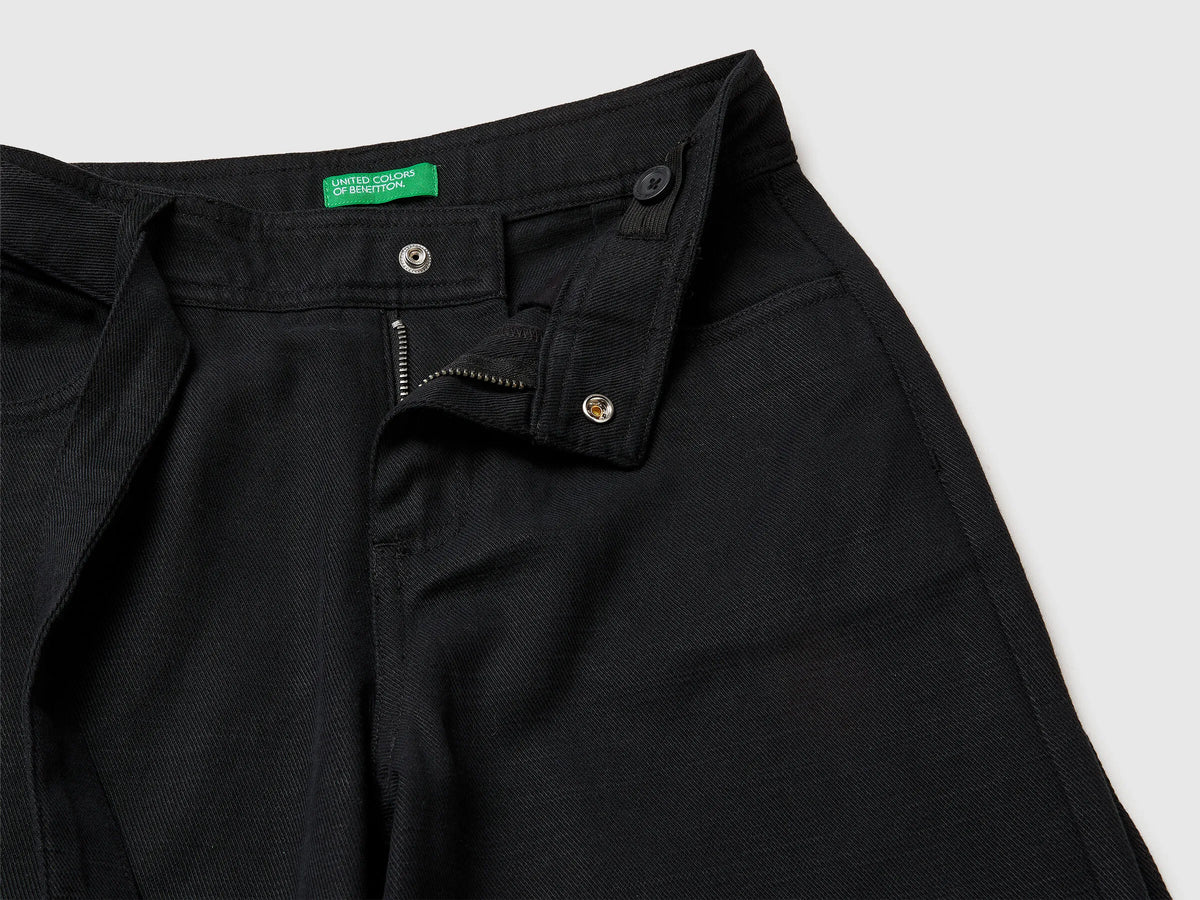 Benetton Black Girls Wide Fit Trousers with Sash SKU: 42KQCF05J_100 Image 03