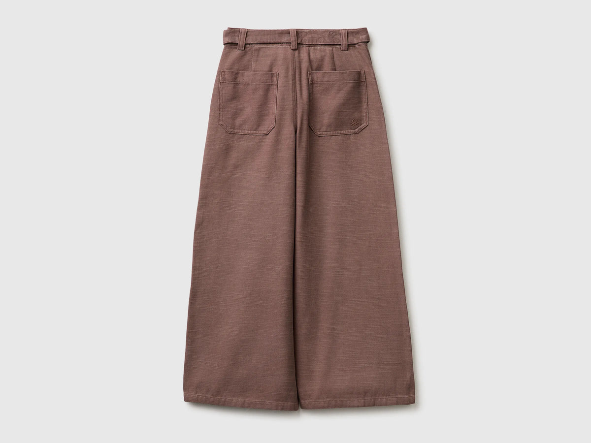 Benetton Brown Girls Wide Fit Trousers with Sash SKU: 42KQCF05J_24R Image 02
