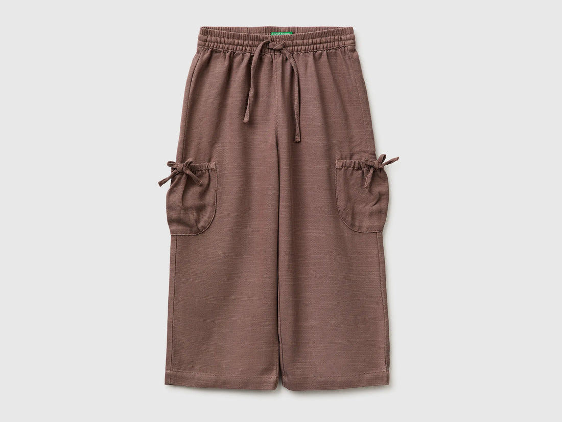 Benetton Brown Girls Wide Leg Trousers with Pockets SKU: 42KQGF02V_24R Image 01