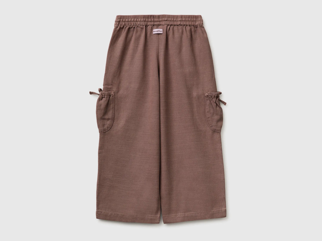Benetton Brown Girls Wide Leg Trousers with Pockets SKU: 42KQGF02V_24R Image 02