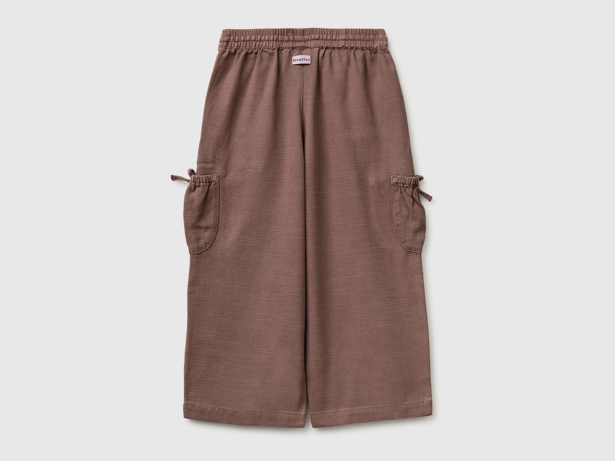 Benetton Brown Girls Wide Leg Trousers with Pockets SKU: 42KQGF02V_24R Image 02